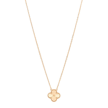 Van Cleef & Arpels 18K Yellow Gold Guilloche Vintage Alhambra Pendant Necklace 1 of 6