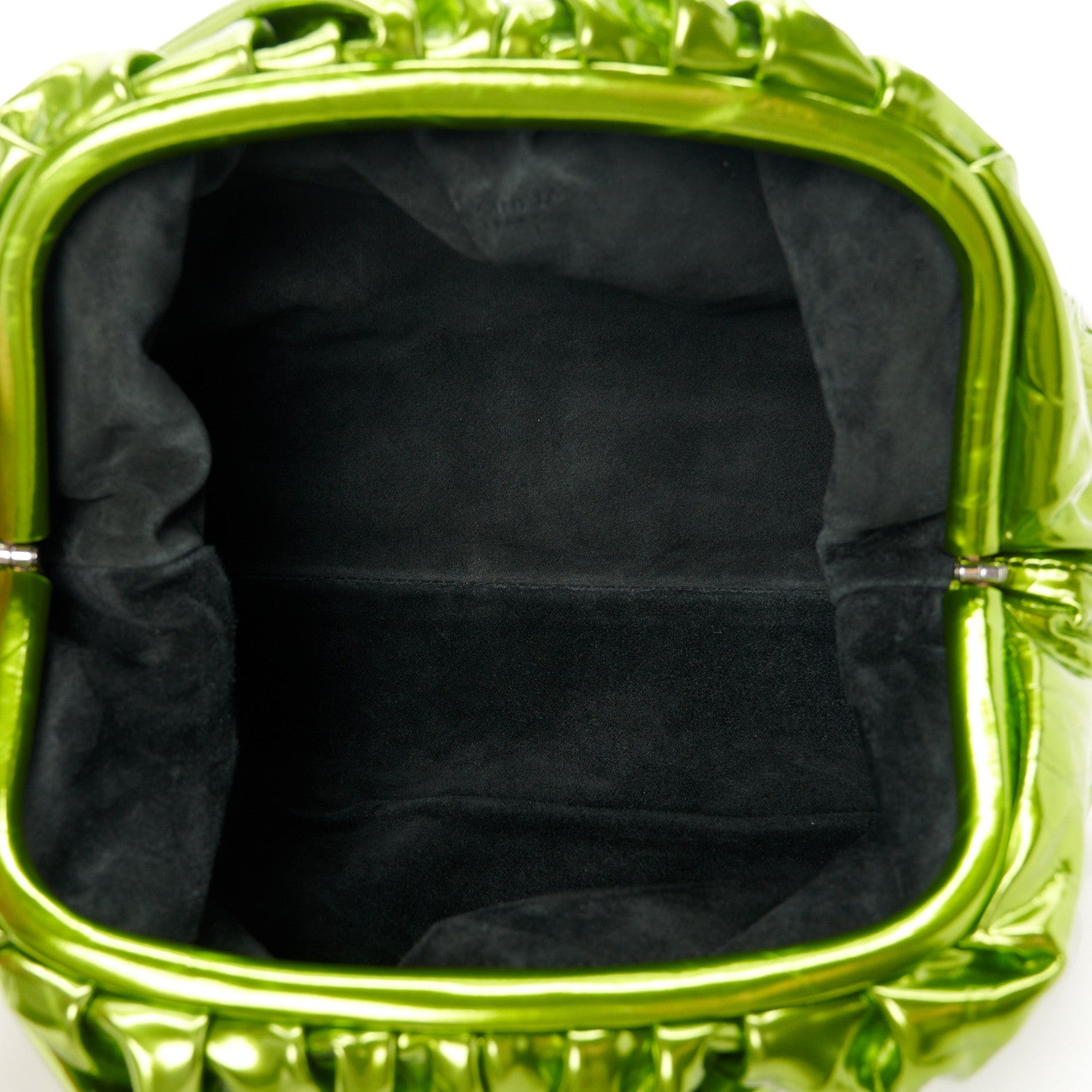 Bottega Veneta Metallic Crushed Calfskin Teen Pouch Chlorophyll 5 of 9