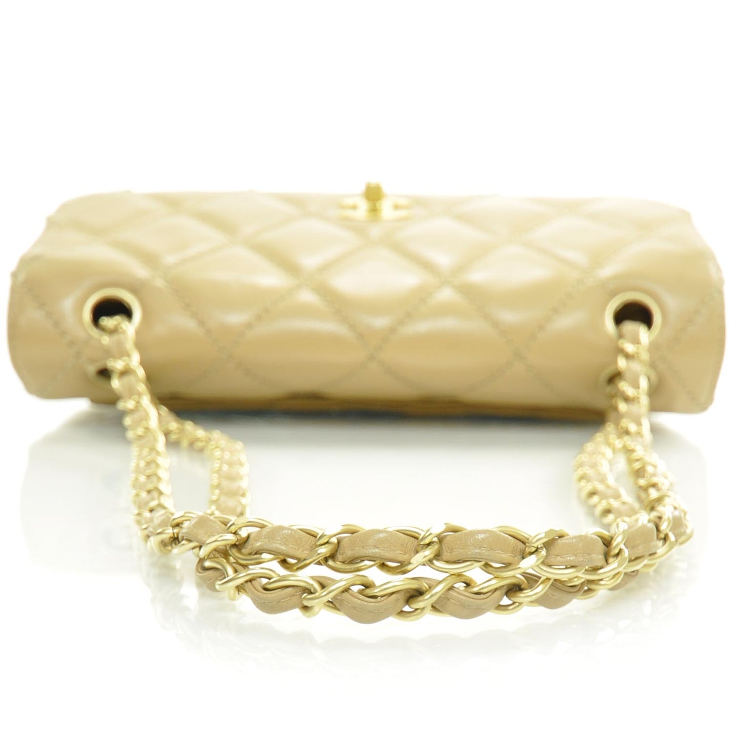 Leather Quilted Surpique Flap Beige