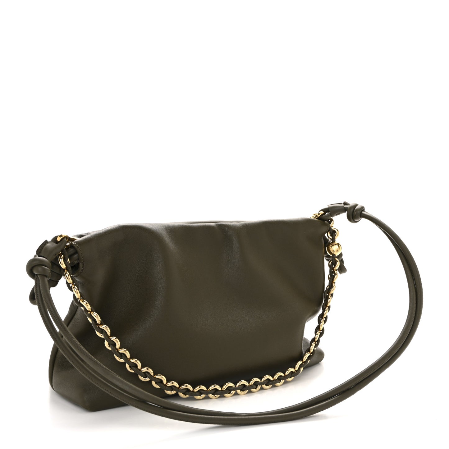 Mellow Nappa Medium Donut Chain Flamenco Knot Clutch Dark Khaki