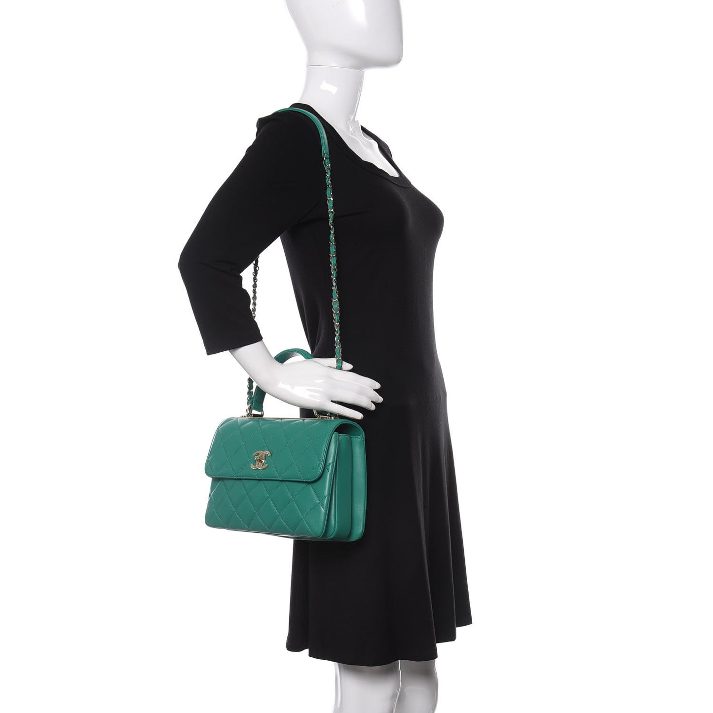 Lambskin Quilted Small Trendy CC Flap Dual Handle Bag Green