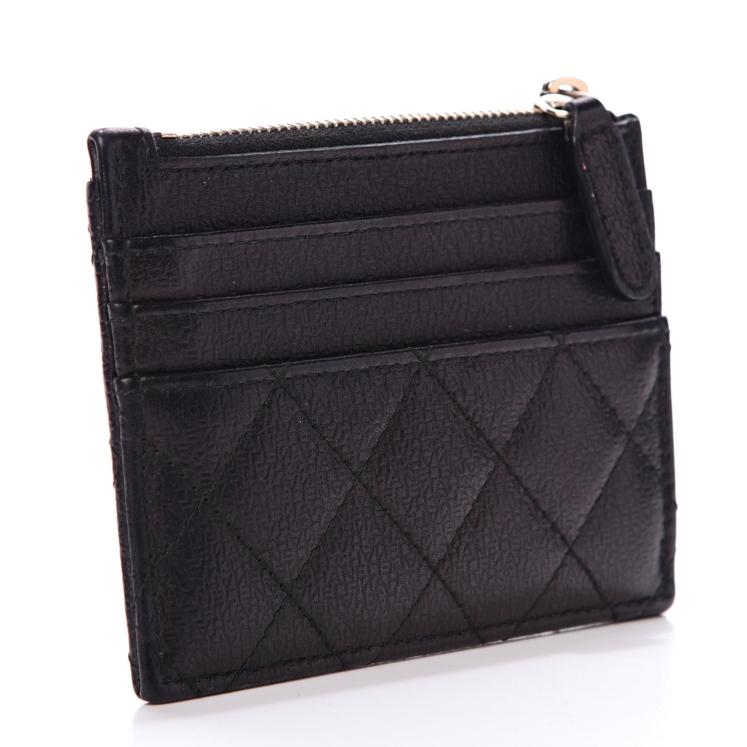 Chanel Letter Calfskin Embossed Quilted CC Zip Card Holder Black 2 of 7