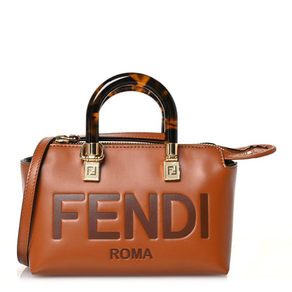 Fendi Vitello King Plexiglass Logo Embossed Mini By The Way Top Handle Boston Bag Caramello 1 of 14