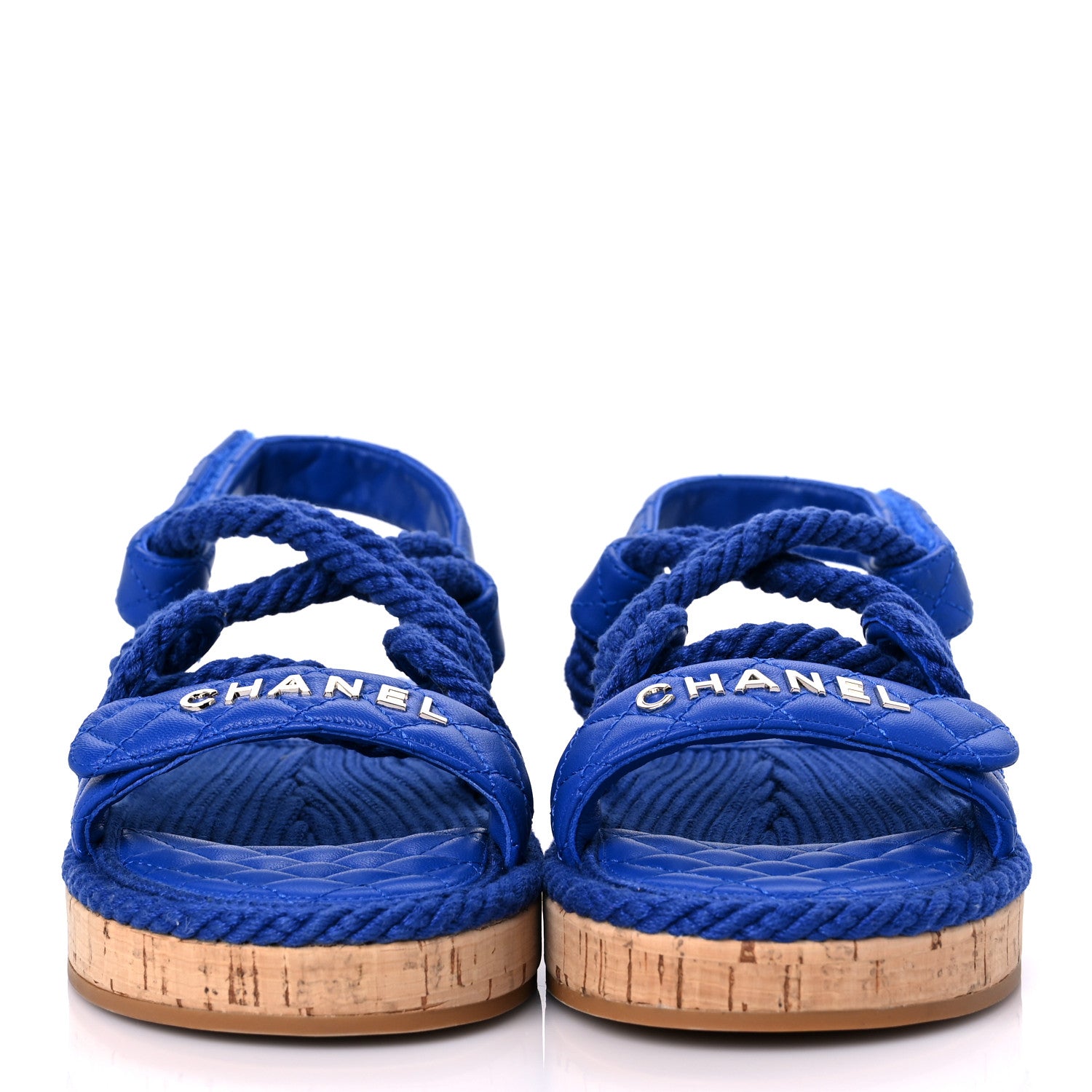 Chanel Cord Lambskin Quilted Logo Sandals 40 Blue 2 of 10