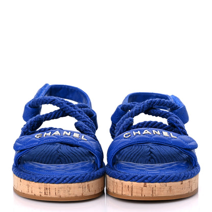Chanel Cord Lambskin Quilted Logo Sandals 40 Blue 2 of 10