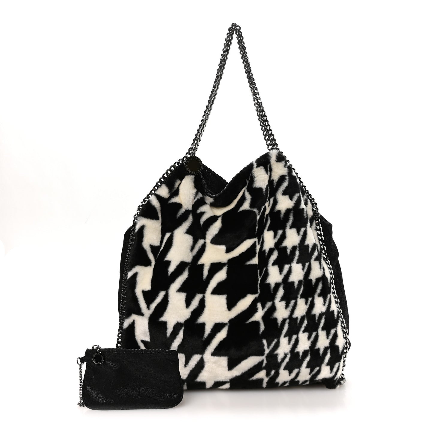 Eco Fur Houndstooth Big Falabella  Tote Black White