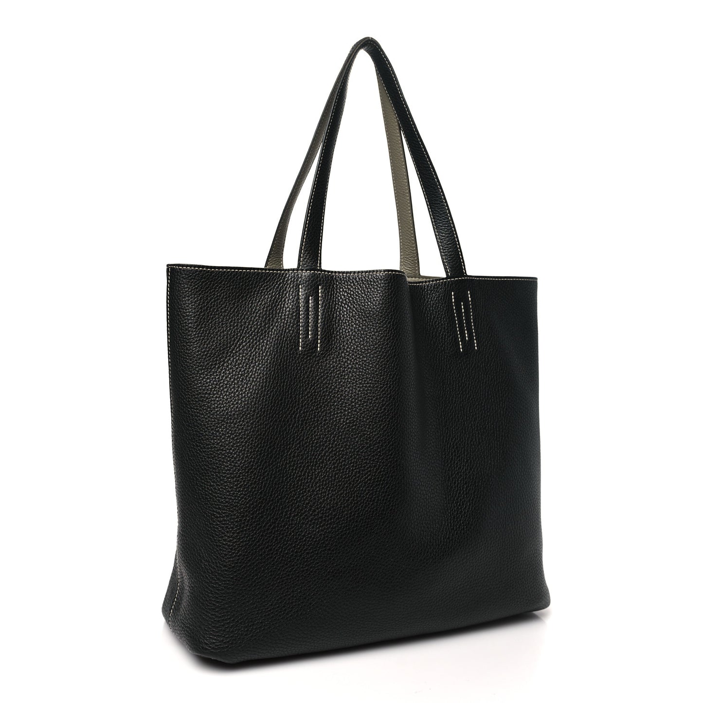 Taurillon Clemence Double Sens Reversible Tote 36 Sauge  Black