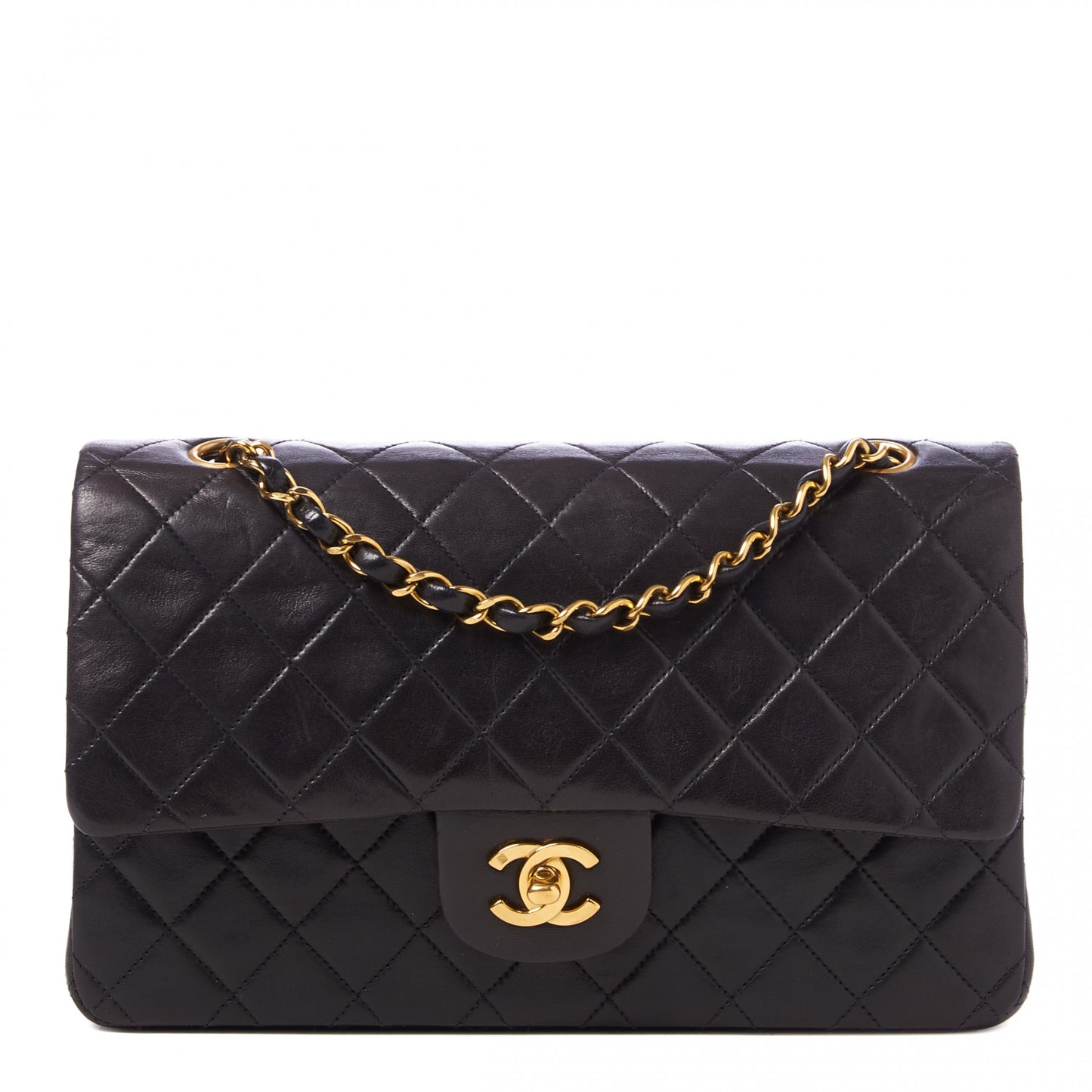 Lambskin Quilted Medium Double Flap Black