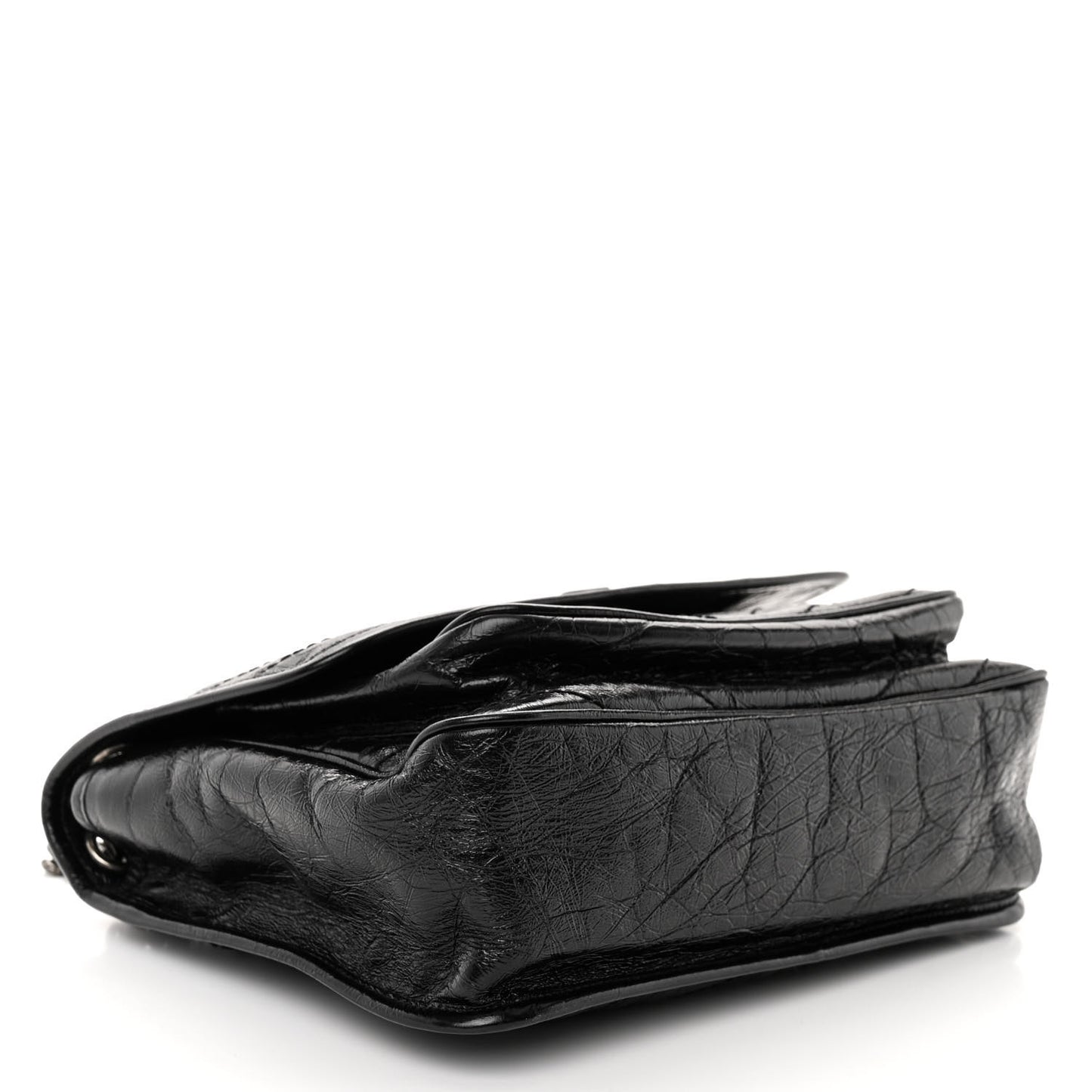 Crinkled Calfskin Matelasse Monogram Medium Niki Chain Satchel Black