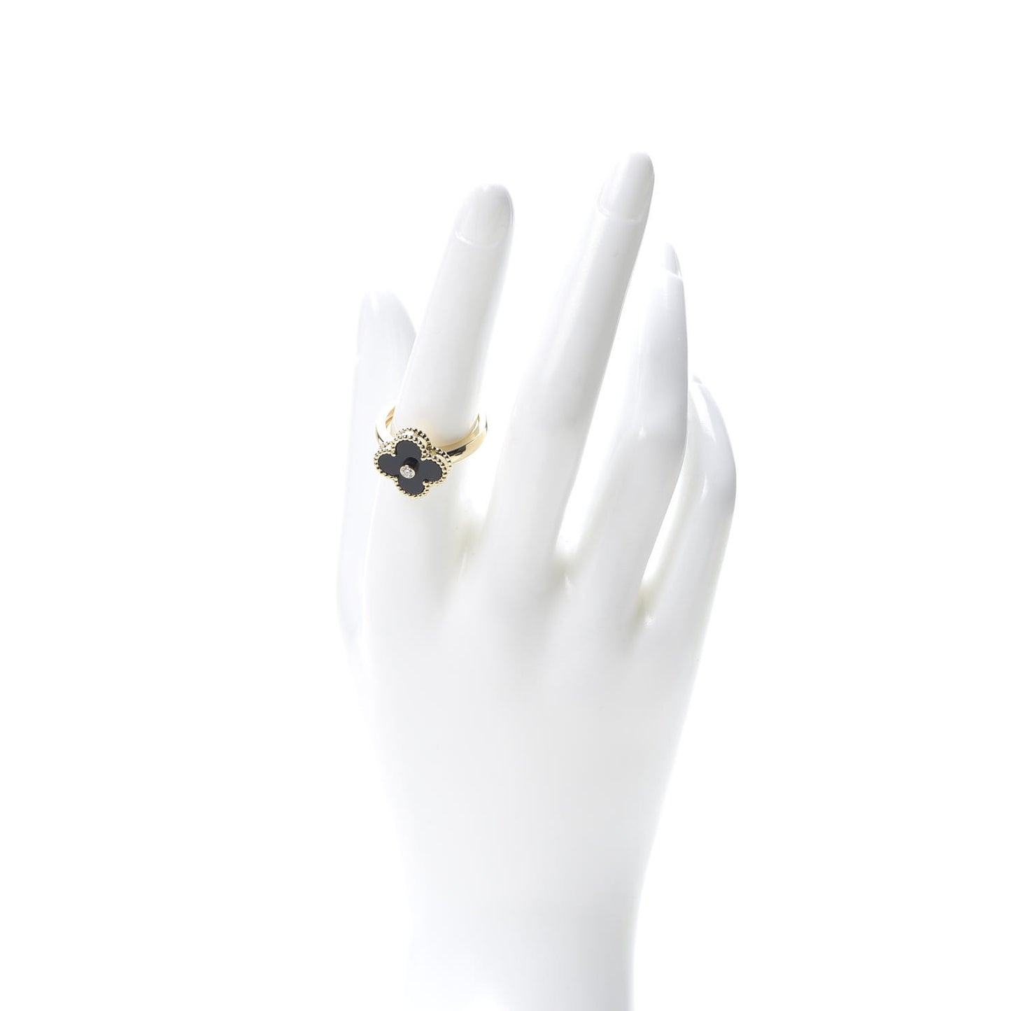 18K Yellow Gold Diamond Black Onyx Vintage Alhambra Ring 56 7.75