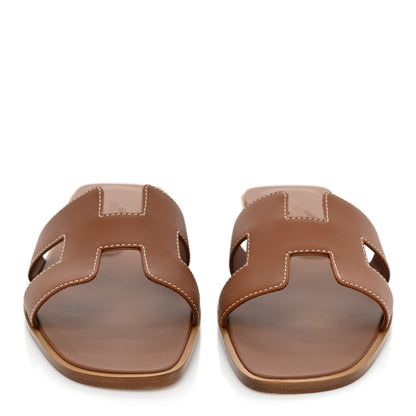 Hermes Box Calfskin Oran Sandals 37 Gold 2 of 11