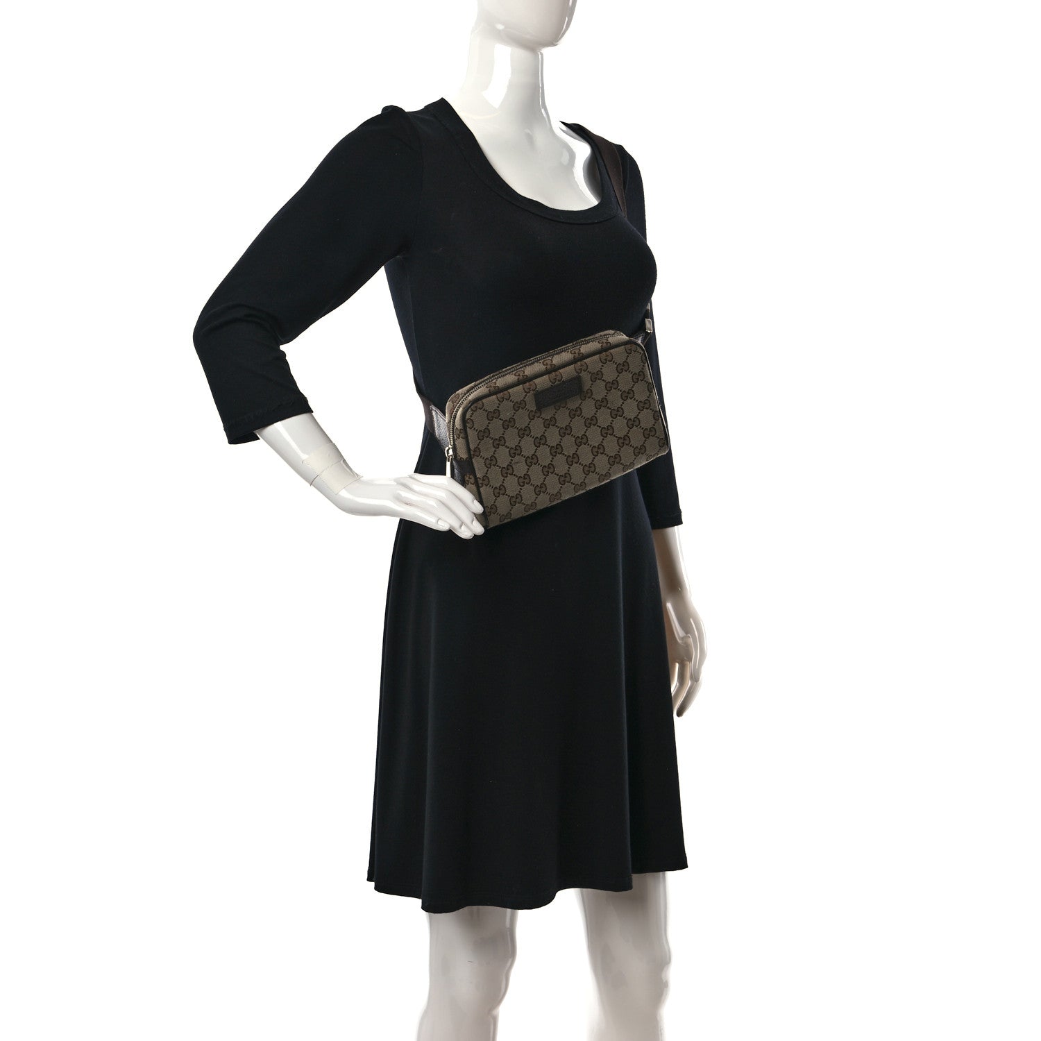 Gucci Monogram Dollar Calfskin Belt Bag Beige Ebony Testa di Moro Marrone Scuro 2 of 11