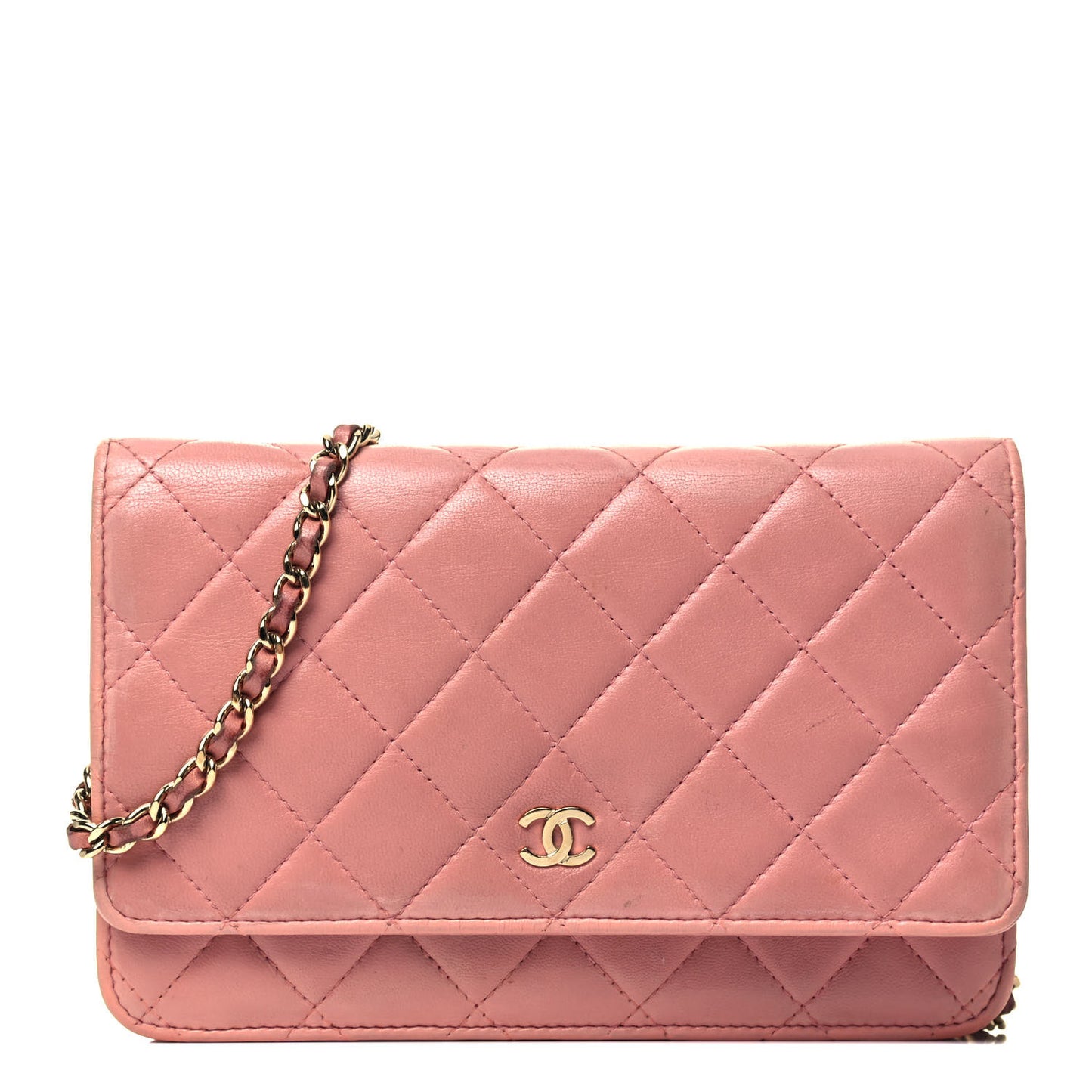 Lambskin Quilted Wallet On Chain WOC Pink