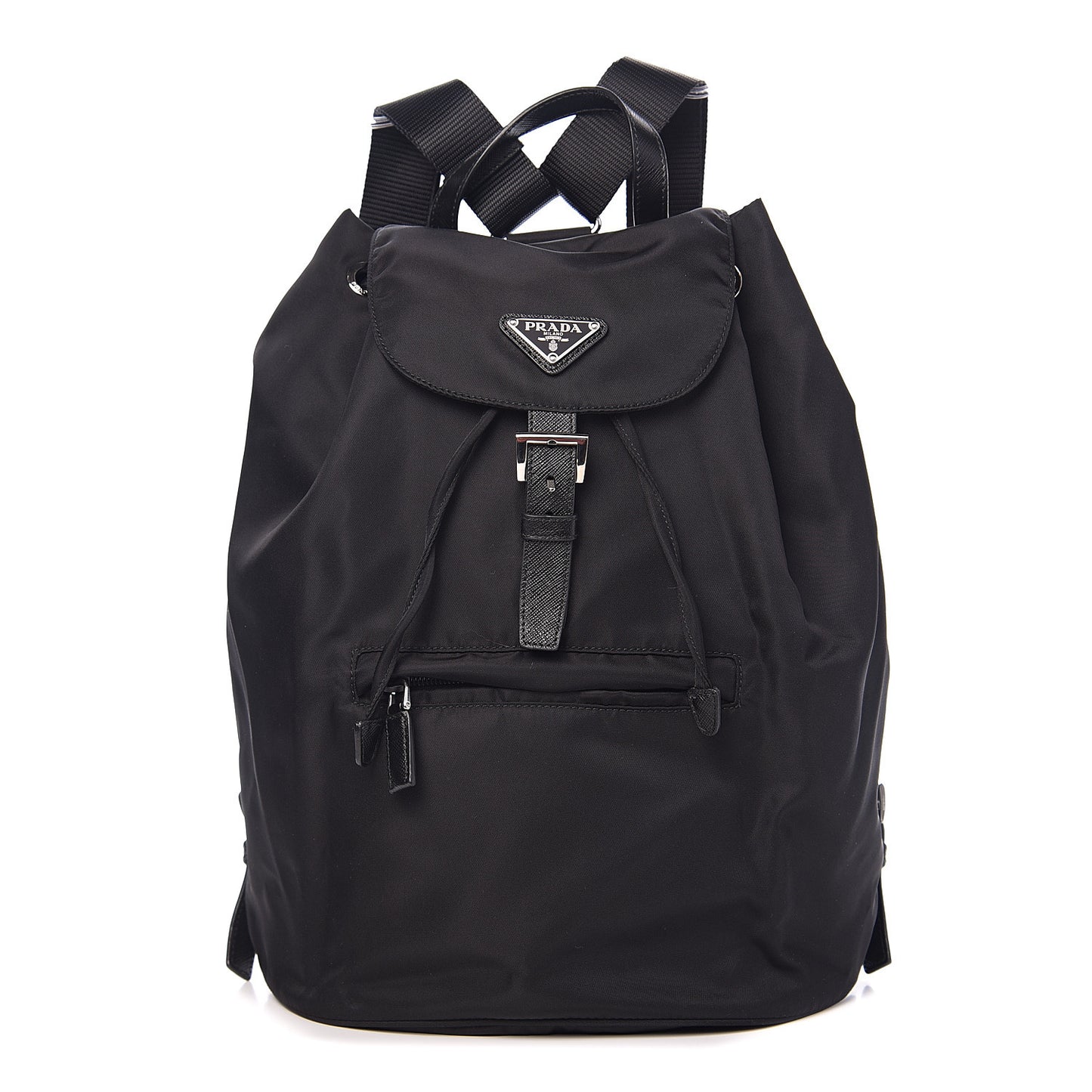 Nylon Vela Saffiano Medium Cinch Backpack Black