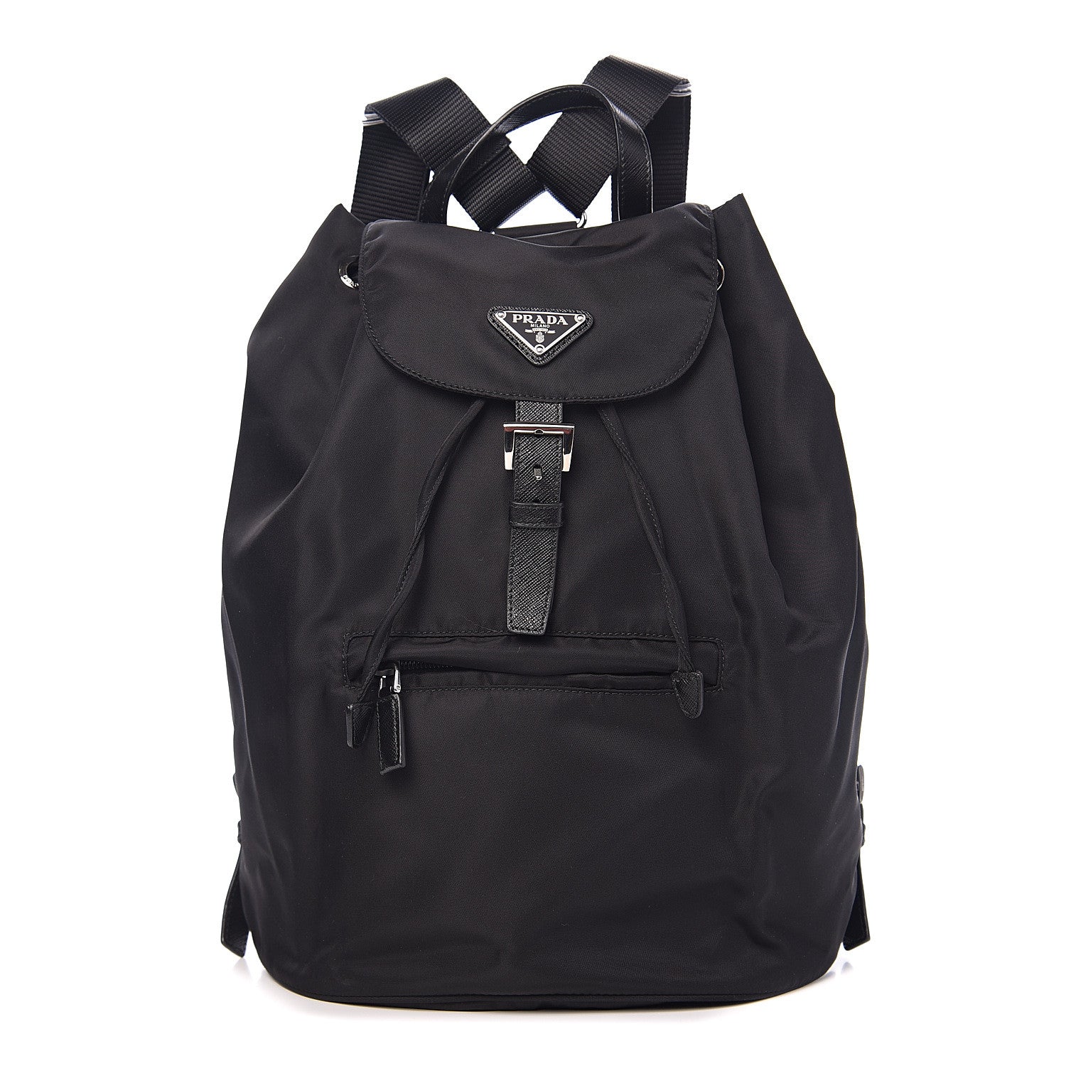 Prada Nylon Vela Saffiano Medium Cinch Backpack Black 1 of 9