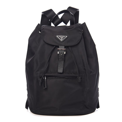 Prada Nylon Vela Saffiano Medium Cinch Backpack Black 1 of 9