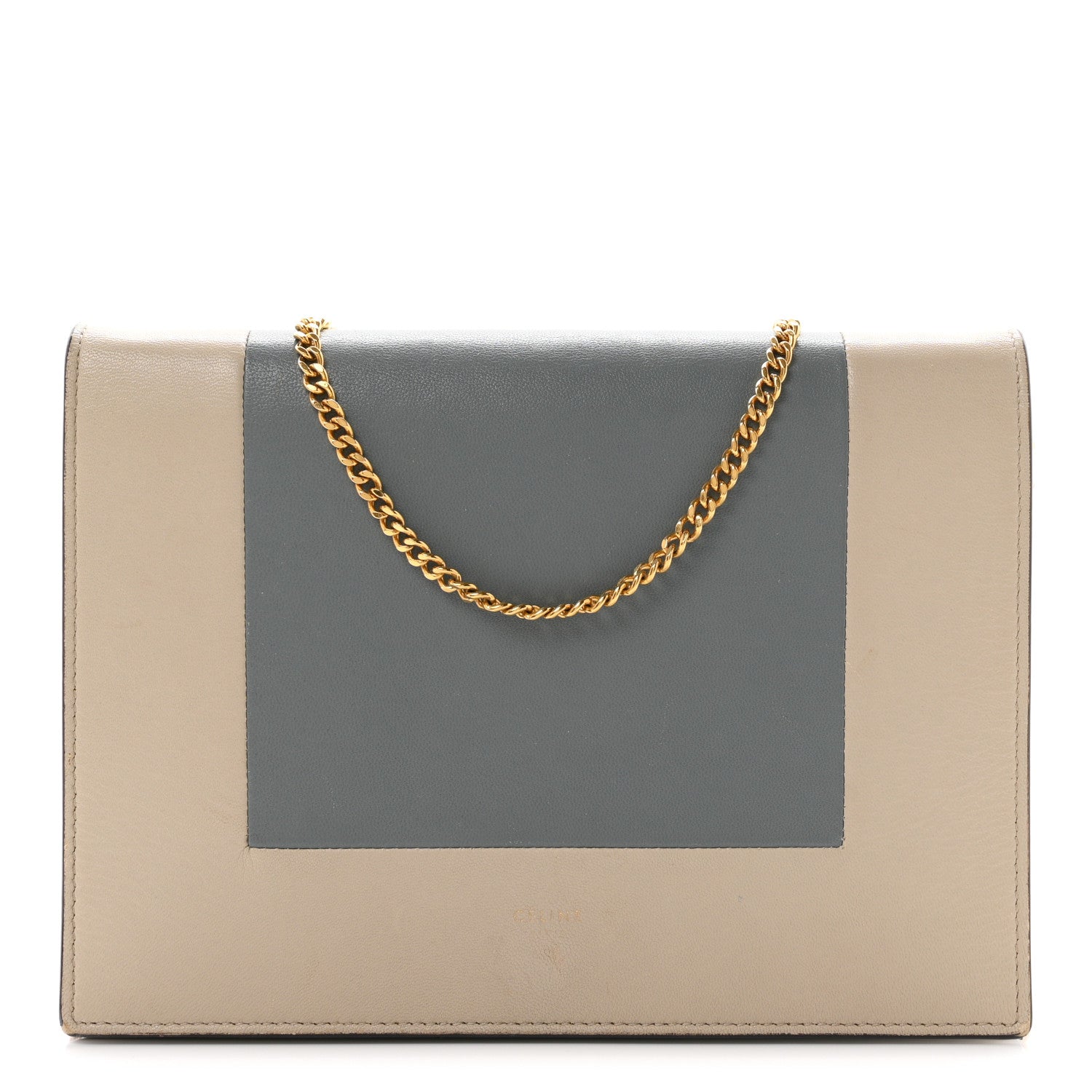 Celine Smooth Lambskin Frame Evening Chain Clutch Grey Storm 1 of 11