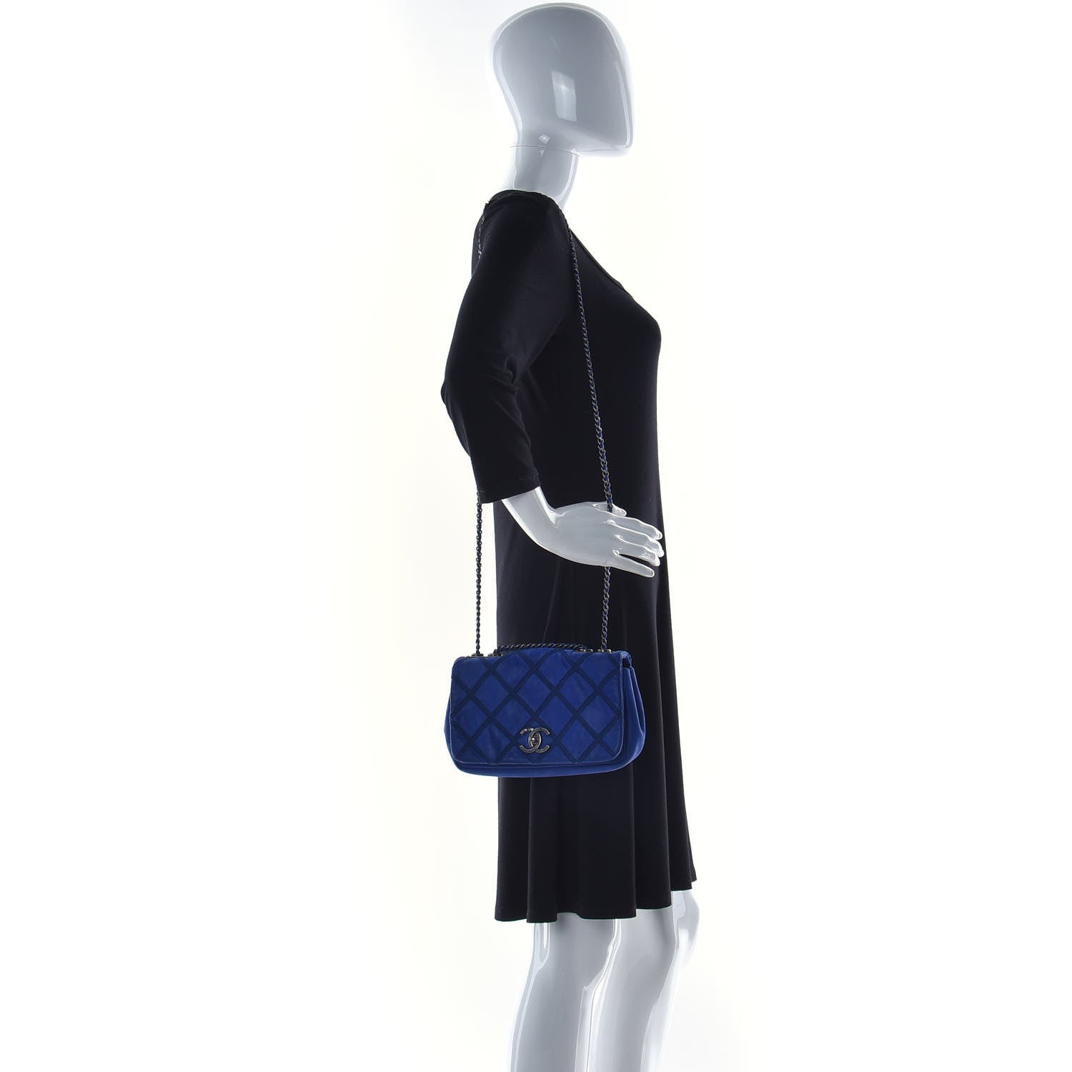 Chanel Suede Diamond Embellished Medium Single Flap Blue 2 of 10