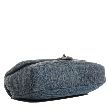 Chanel Denim Quilted Camellia Embroidered Large Flap Blue 4 of 8