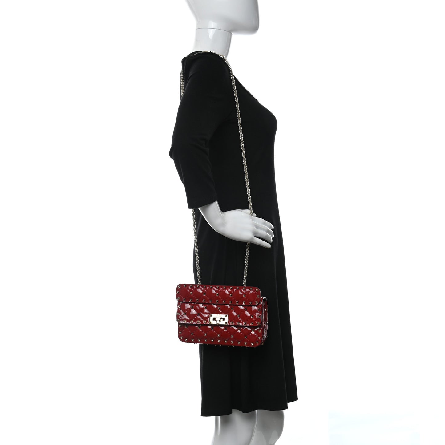 Patent Small Rockstud Spike Shoulder Bag Rosso Valentino