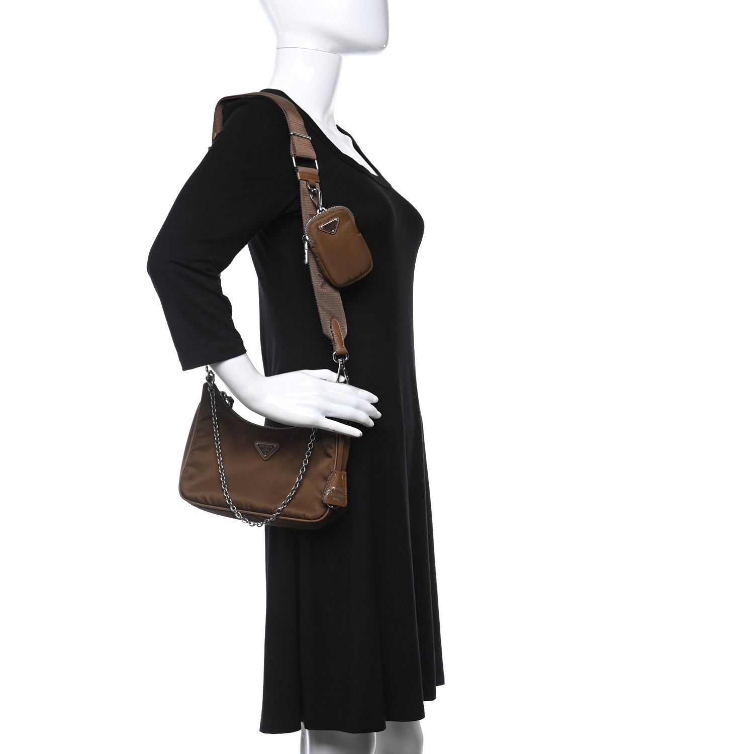 Prada Tessuto Nylon Saffiano Re-Edition 2005 Shoulder Bag Cacao 2 of 12