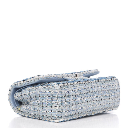 Chanel Tweed Quilted Medium Double Flap Blue White 4 of 10