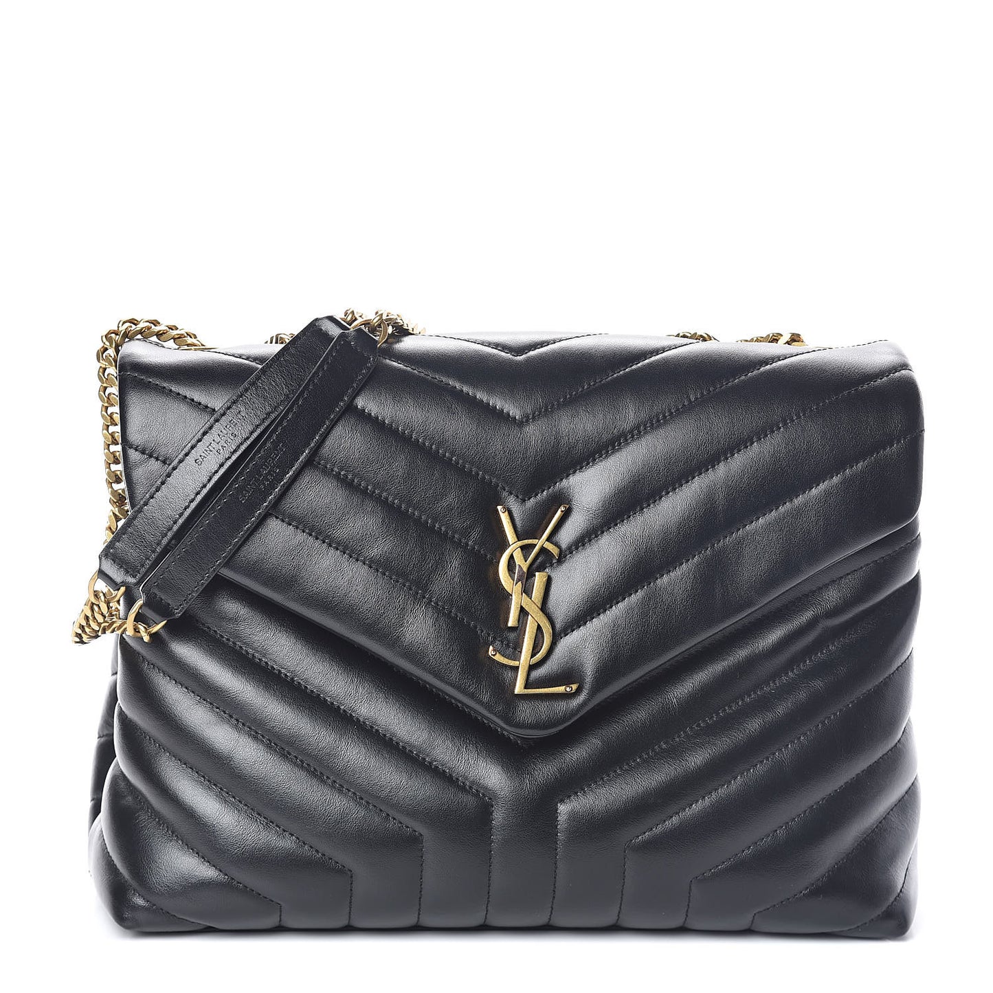 Calfskin Y Quilted Monogram Medium Loulou Chain Satchel Black
