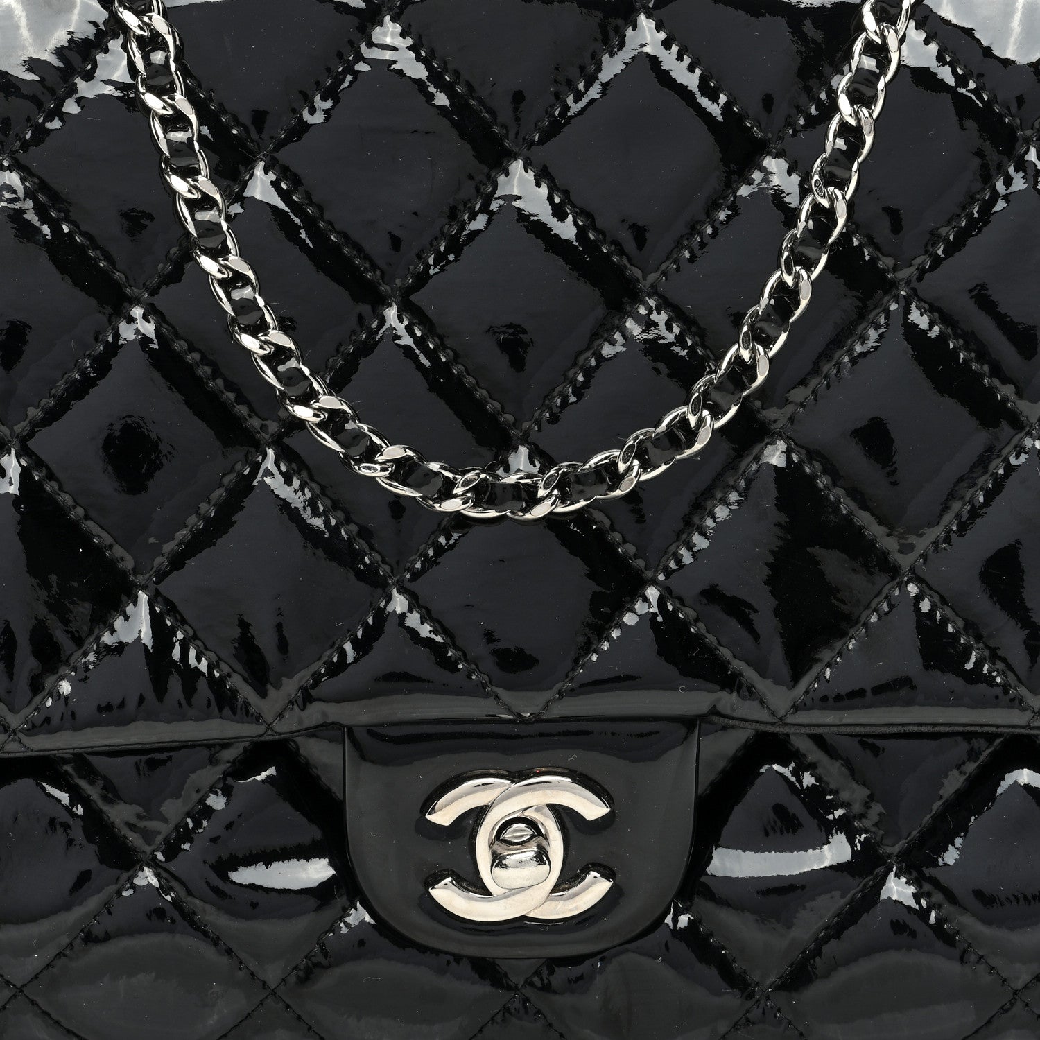 Chanel Patent Quilted Clutch with Chain Flap Black 8 of 13