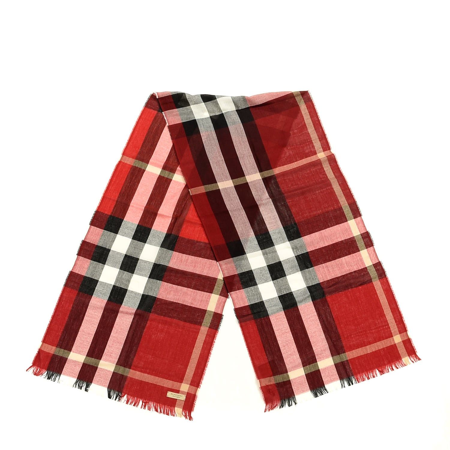 Burberry Wool Cashmere Classic Check Scarf Red 2 of 3