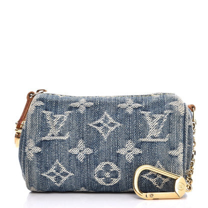 Louis Vuitton Monogram Denim Pochette Speedy PM Key Holder Blue 1 of 8