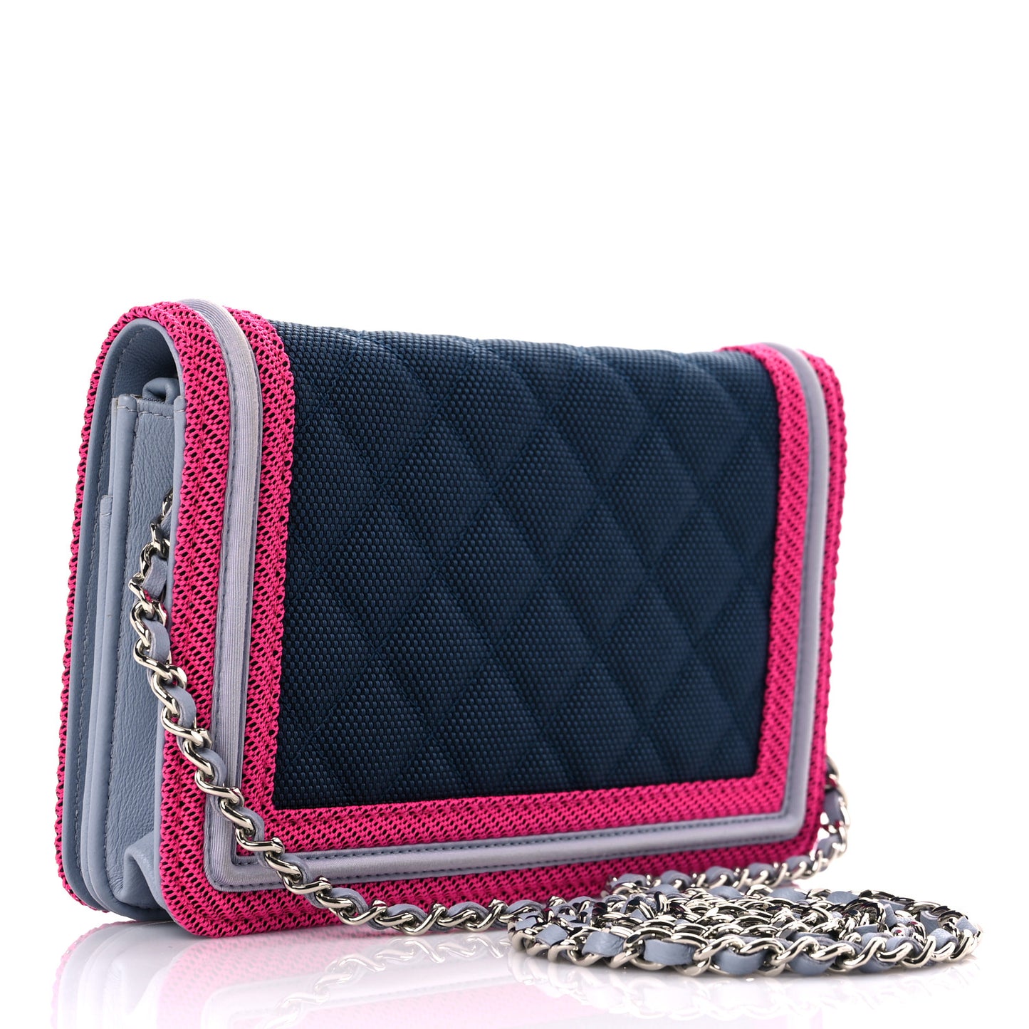 Canvas Quilted Fluo Boy Wallet On Chain WOC Dark Navy Fuchsia Grey