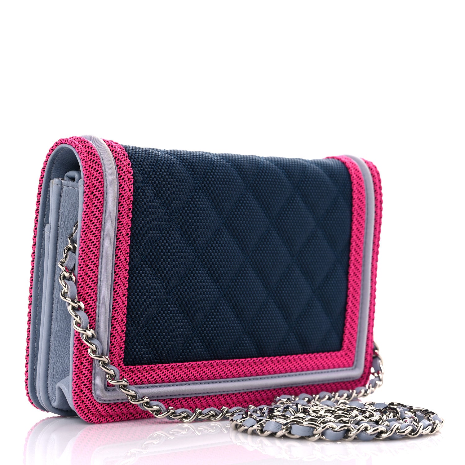 Chanel Canvas Quilted Fluo Boy Wallet On Chain WOC Dark Navy Fuchsia Grey 3 of 12