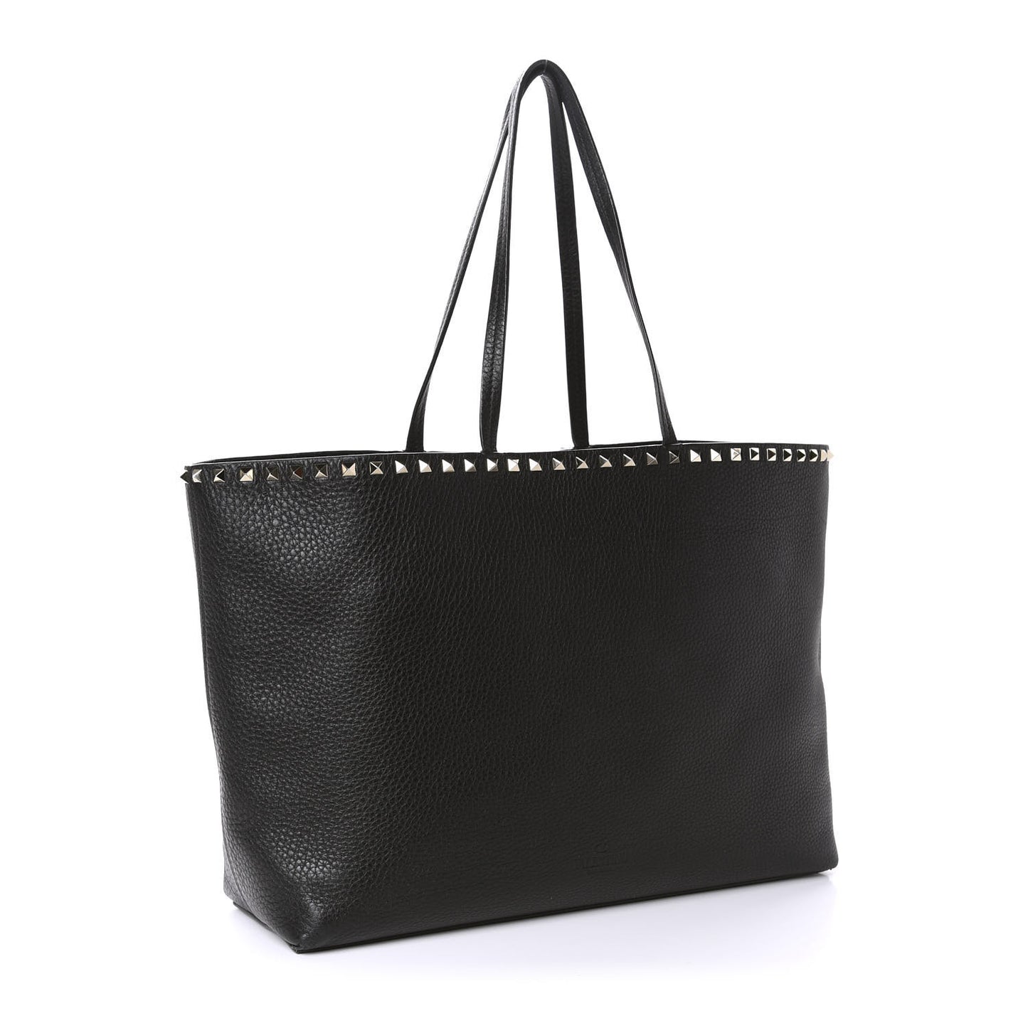 Grained Calfskin Rockstud Shoulder Tote Black
