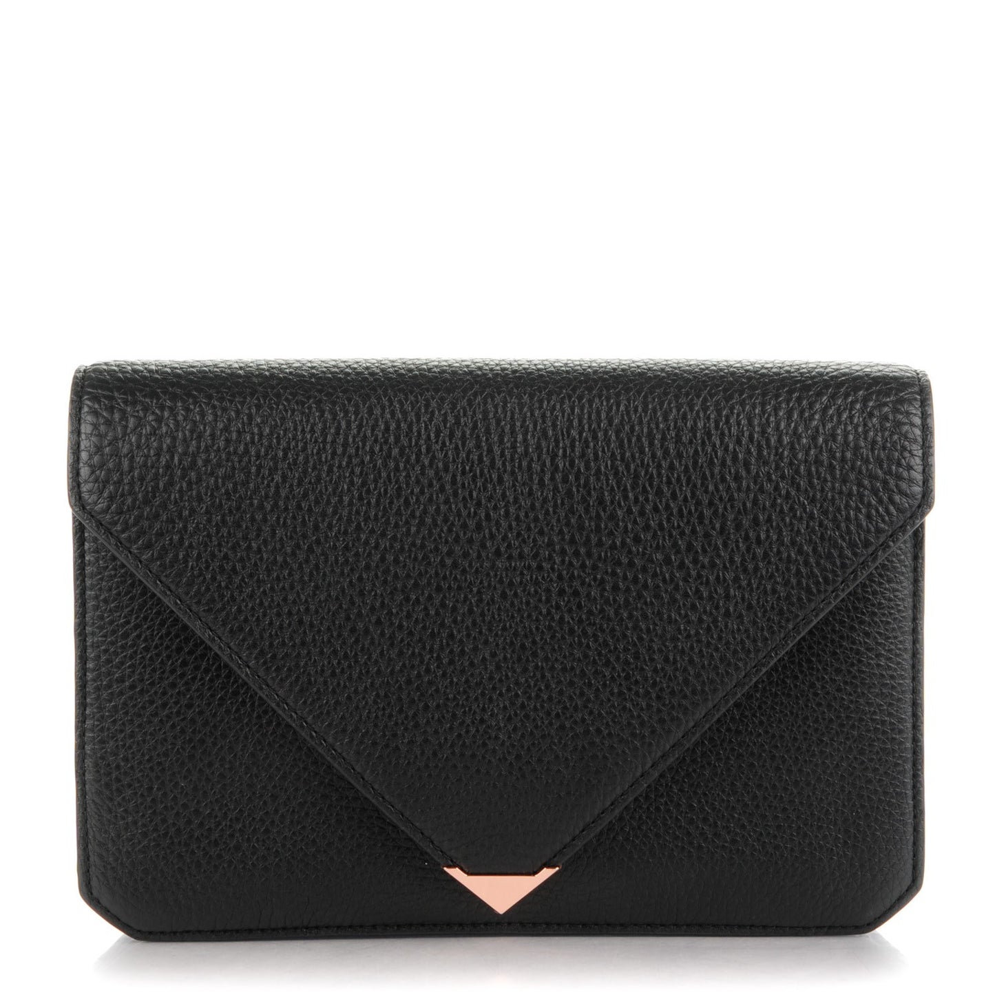 Soft Pebbled Calfskin Prisma Skeletal Clutch Black Rose Gold Hardware