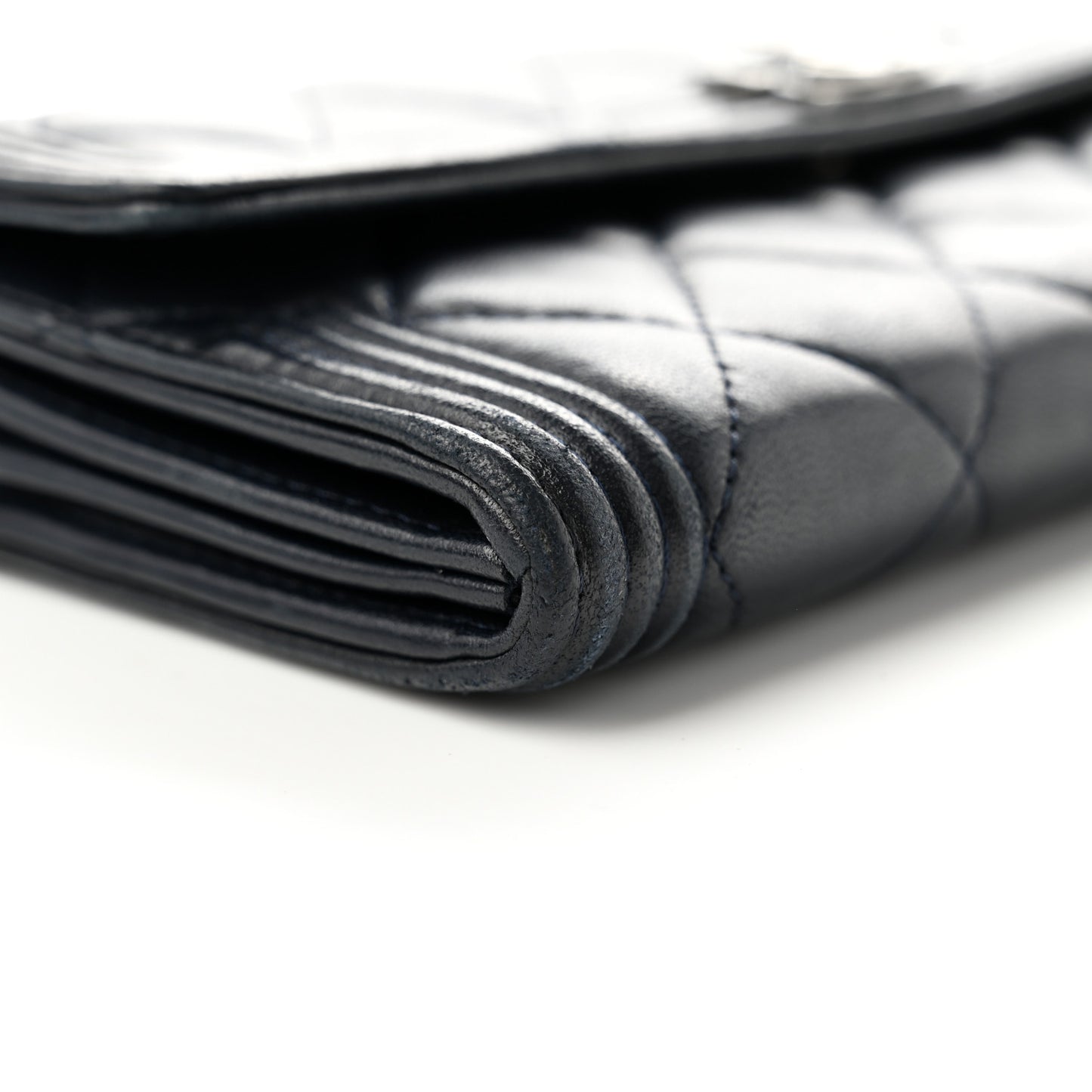 Lambskin Quilted Boy Large Gusset Flap Wallet Navy