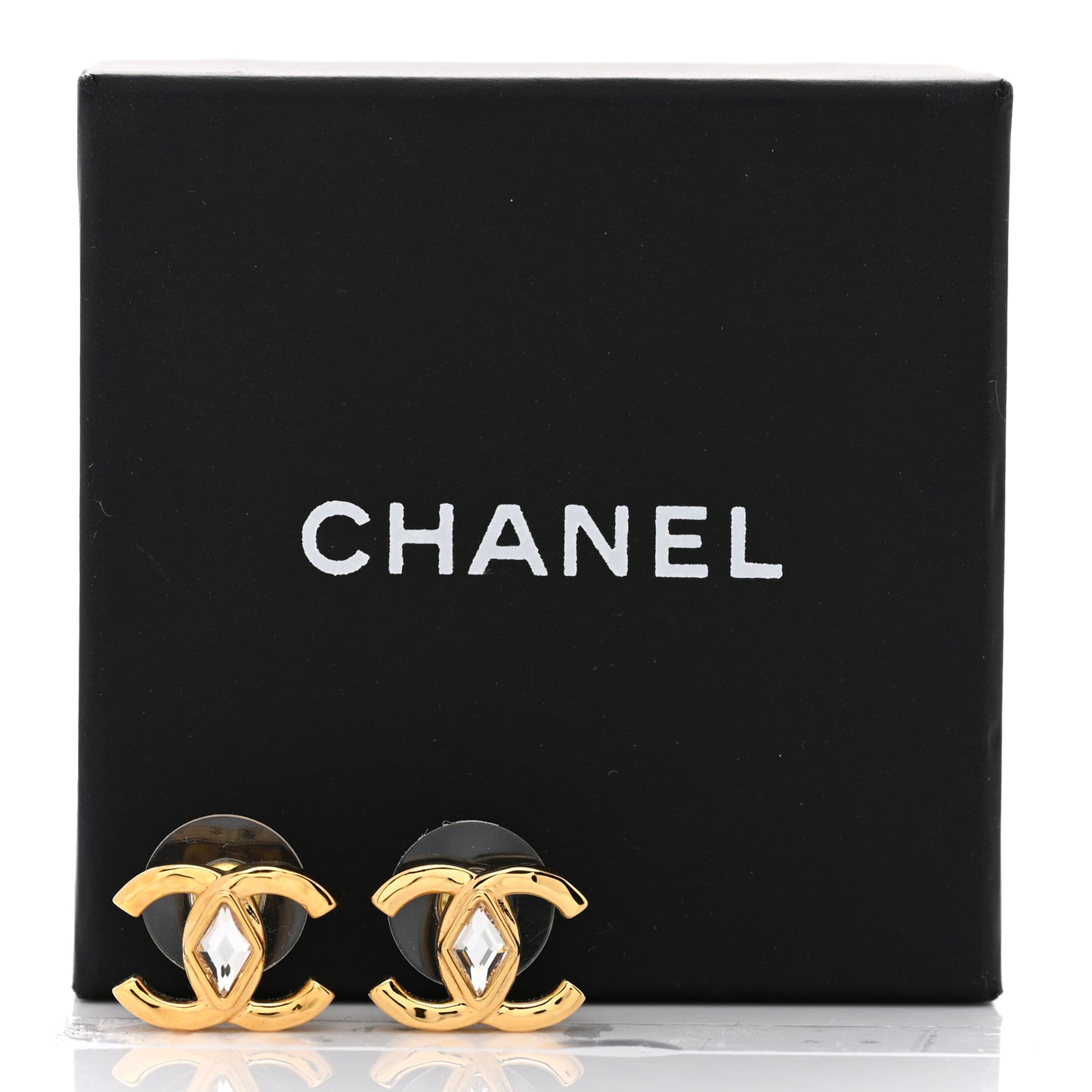 Metal Crystal CC Marquise Earrings Gold