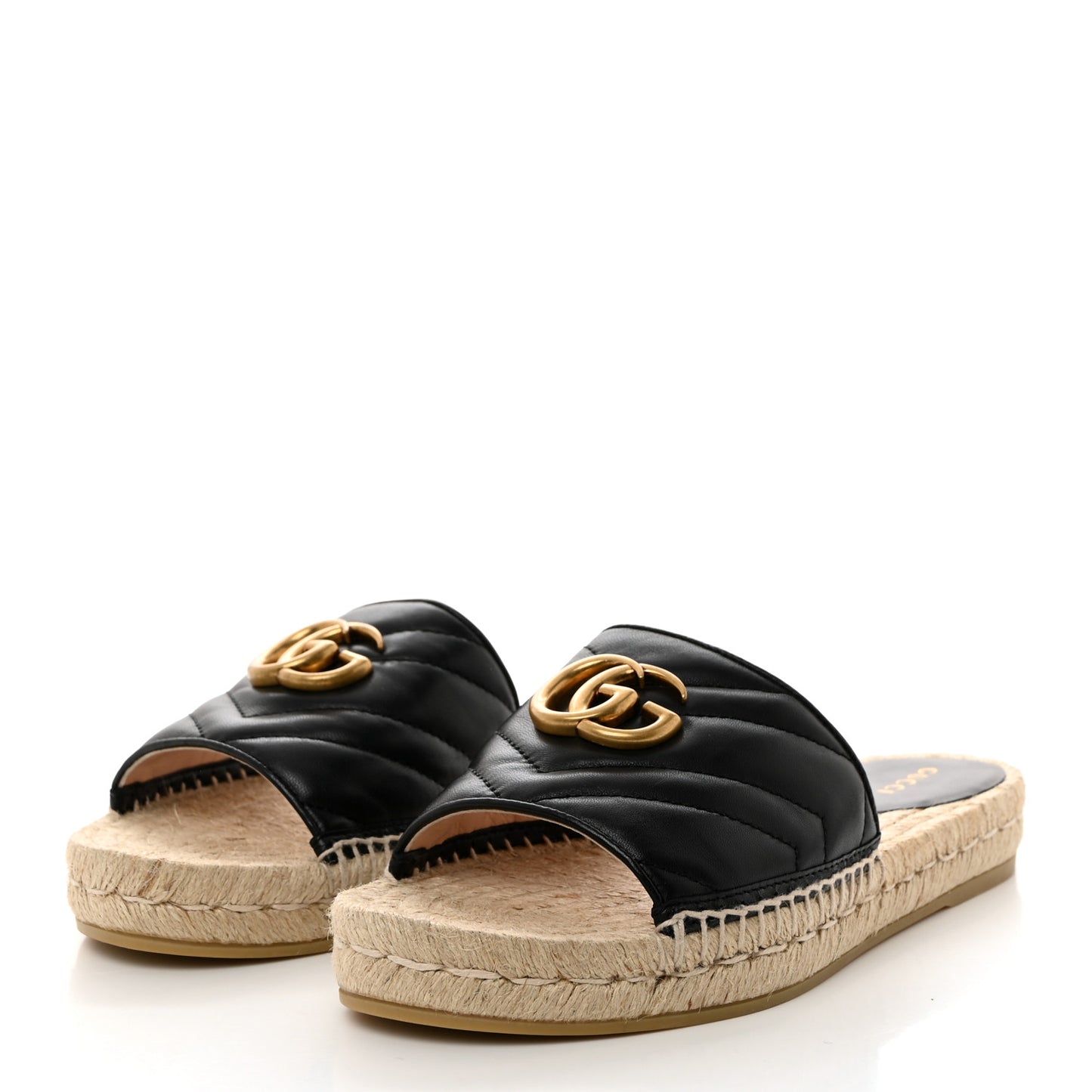 Nappa Matelasse GG Marmont Espadrille Slide Sandals 37 Black