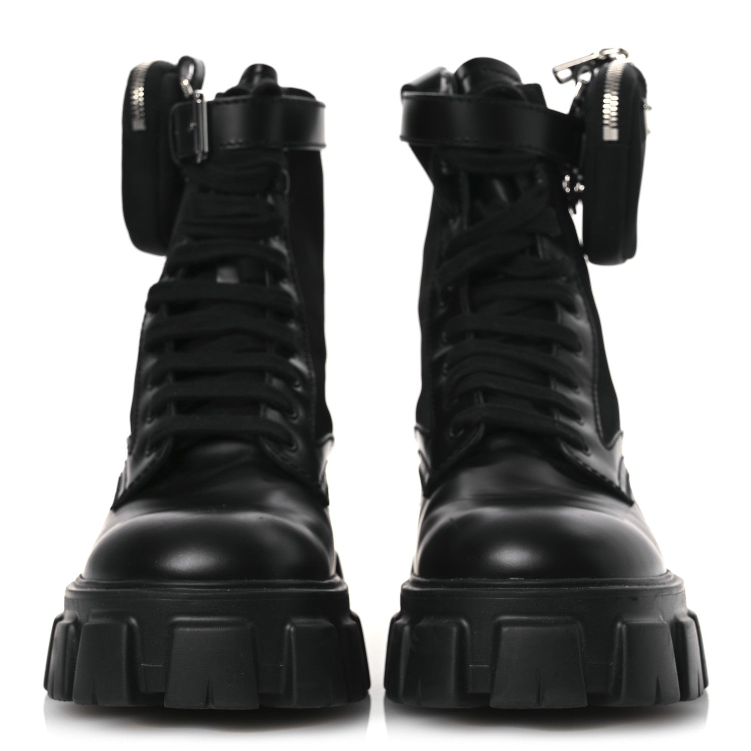 Prada Spazzolato Rois Nylon Metal Triangle Logo Mens Monolith Pouch Pocket 55mm Boots 7.5 Black 3 of 13
