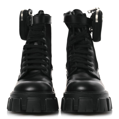 Prada Spazzolato Rois Nylon Metal Triangle Logo Mens Monolith Pouch Pocket 55mm Boots 7.5 Black 3 of 13