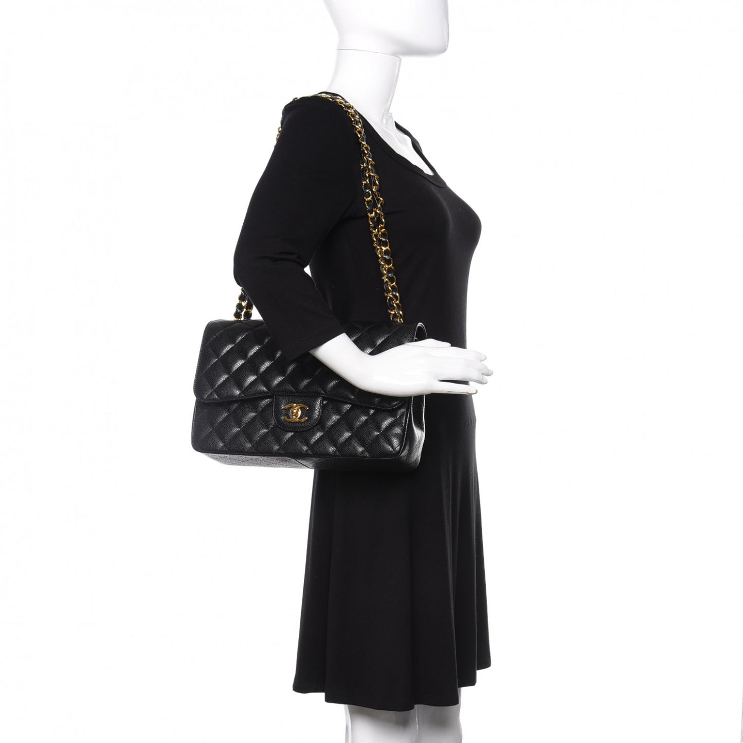 Caviar Quilted Jumbo Double Flap Black