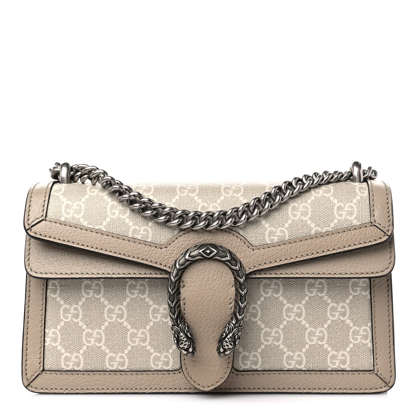 GG Supreme Monogram Textured Dollar Calfskin Small Rectangular Dionysus Shoulder Bag Beige Mystic White Oatmeal