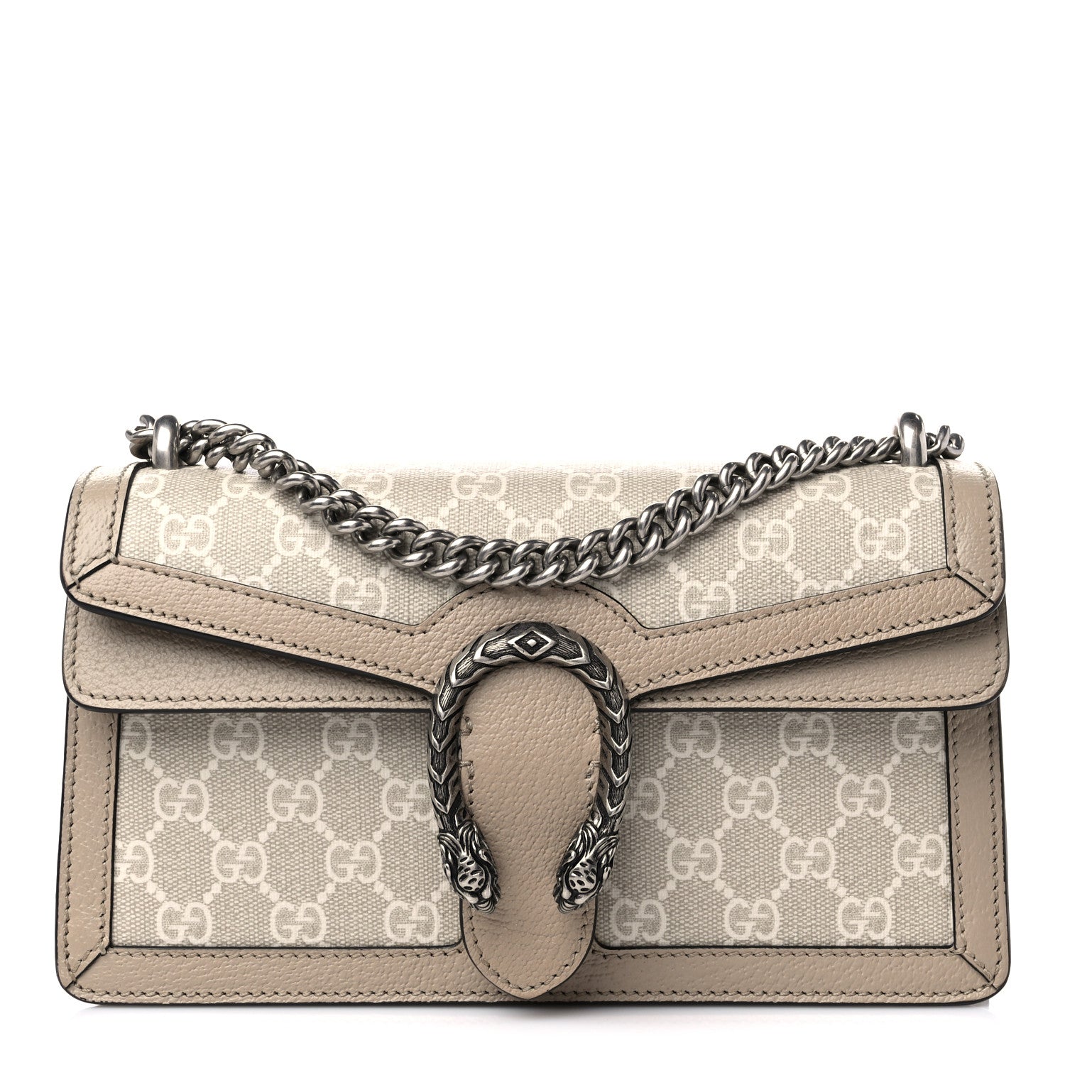 Gucci GG Supreme Monogram Textured Dollar Calfskin Small Rectangular Dionysus Shoulder Bag Beige Mystic White Oatmeal 1 of 10