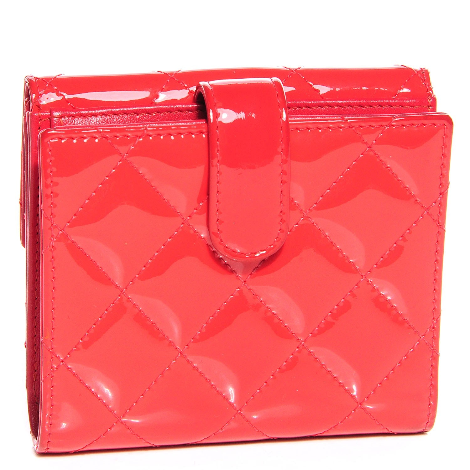 Chanel Patent Quilted CC French Wallet Dark Pink 3 of 8
