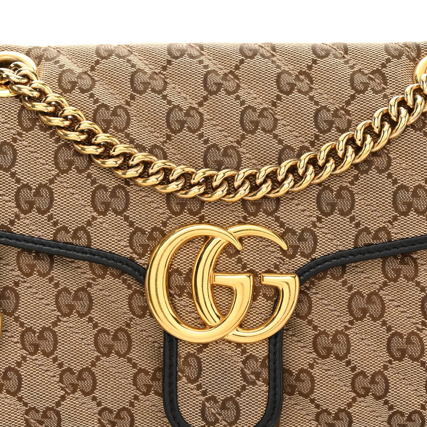 Monogram Matelasse Diagonal Small GG Marmont Shoulder Bag Beige Black