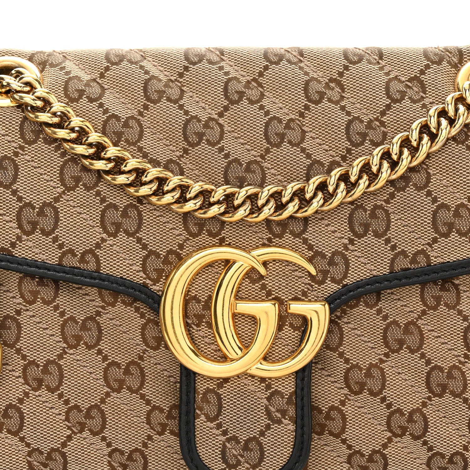 Gucci Monogram Matelasse Diagonal Small GG Marmont Shoulder Bag Beige Black 7 of 9