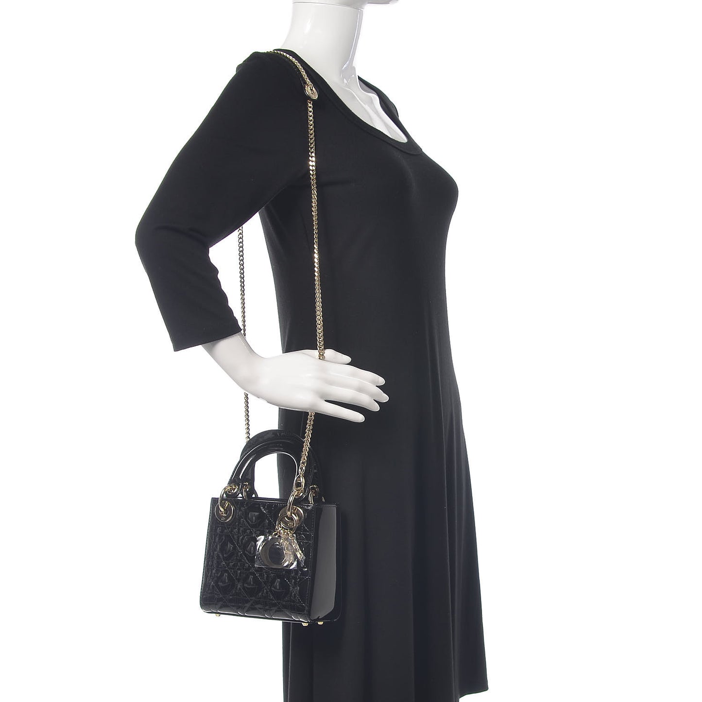 Patent Cannage Mini Lady Dior Black