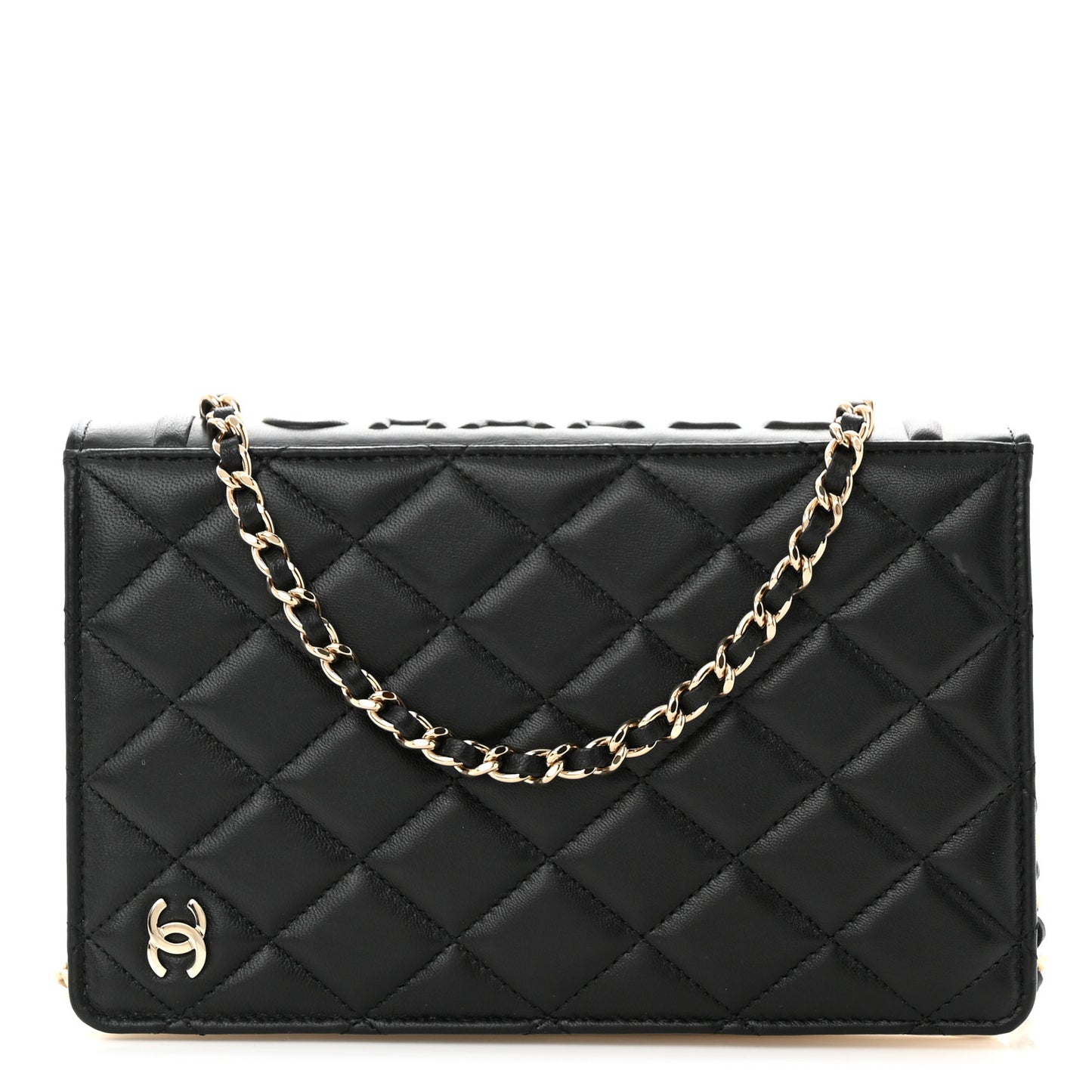 Lambskin Quilted Book Wallet On Chain WOC Black