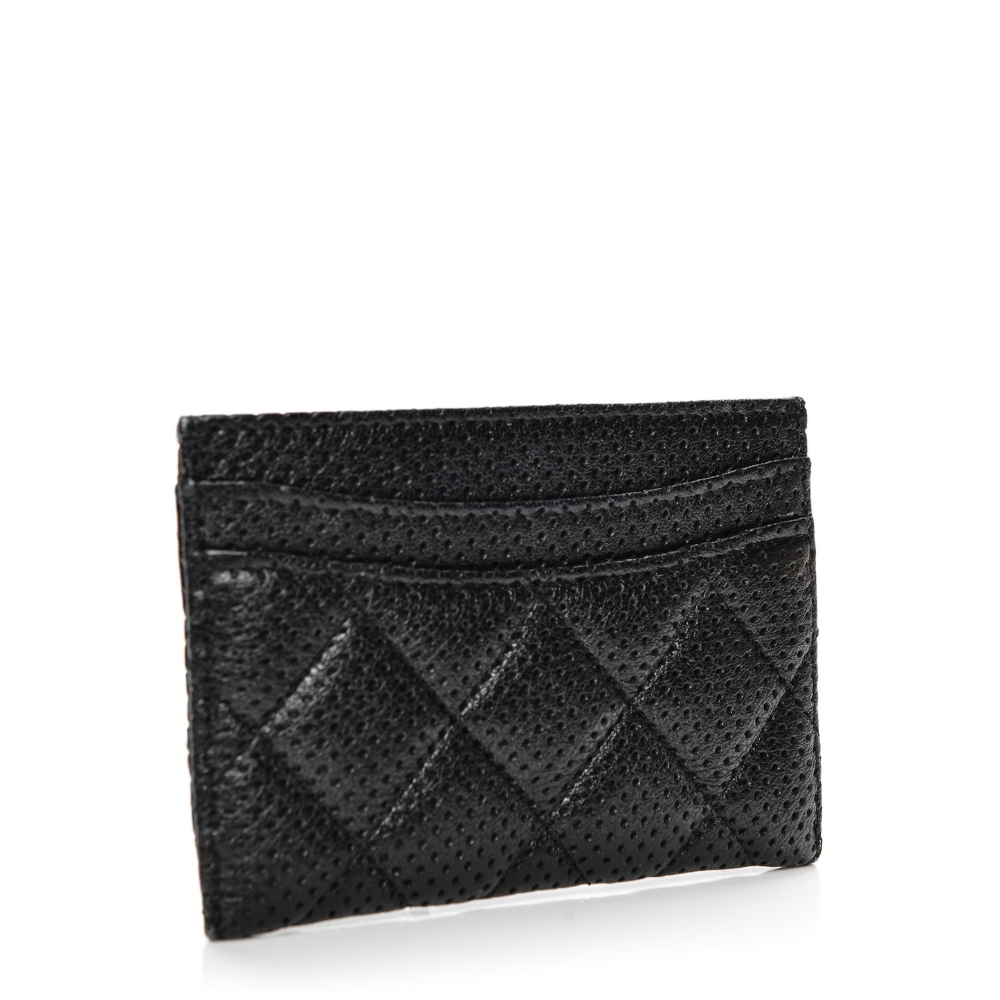 Perforated Lambskin Quilted Card Holder Black