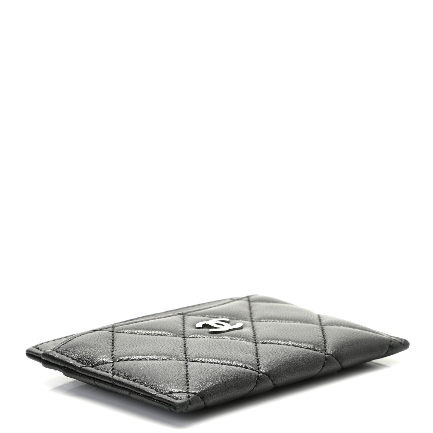 Lambskin Quilted Card Holder Black