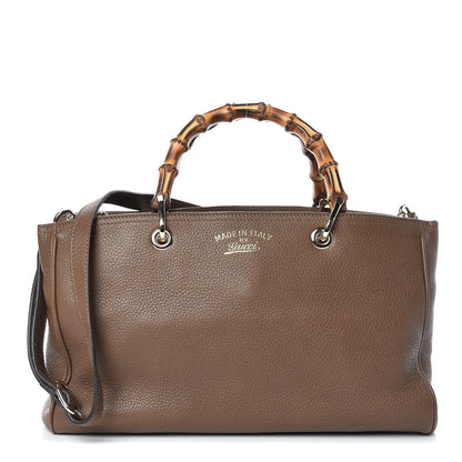 Gucci Pebbled Calfskin Medium Bamboo Shopper Tote Acero 1 of 12